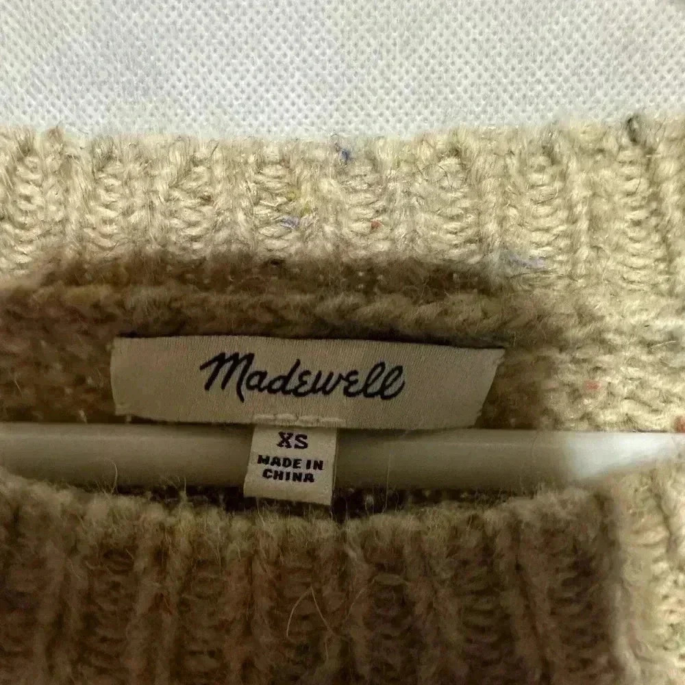 Madewell Women’s Wide Sleeve Rainbow Flecked Wool Alpaca Blend Tan Sweater Sz XS - Picture 3 of 5